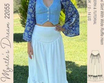 Vintage High Waist Ruffle Hem Maxi Skirt Pattern. Lined. (Sizes 4-18 UK) (PDF Pattern)
