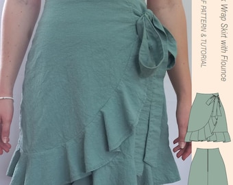 Wrap Skirt Sewing Pattern: Flounce & Side Tie (Sizes 4-18 UK / 0-14 US) (PDF Pattern)