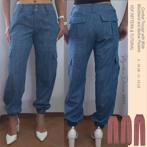 Cargo Pants Sewing Pattern: Low Waist Trousers (Sizes 4-18 UK)