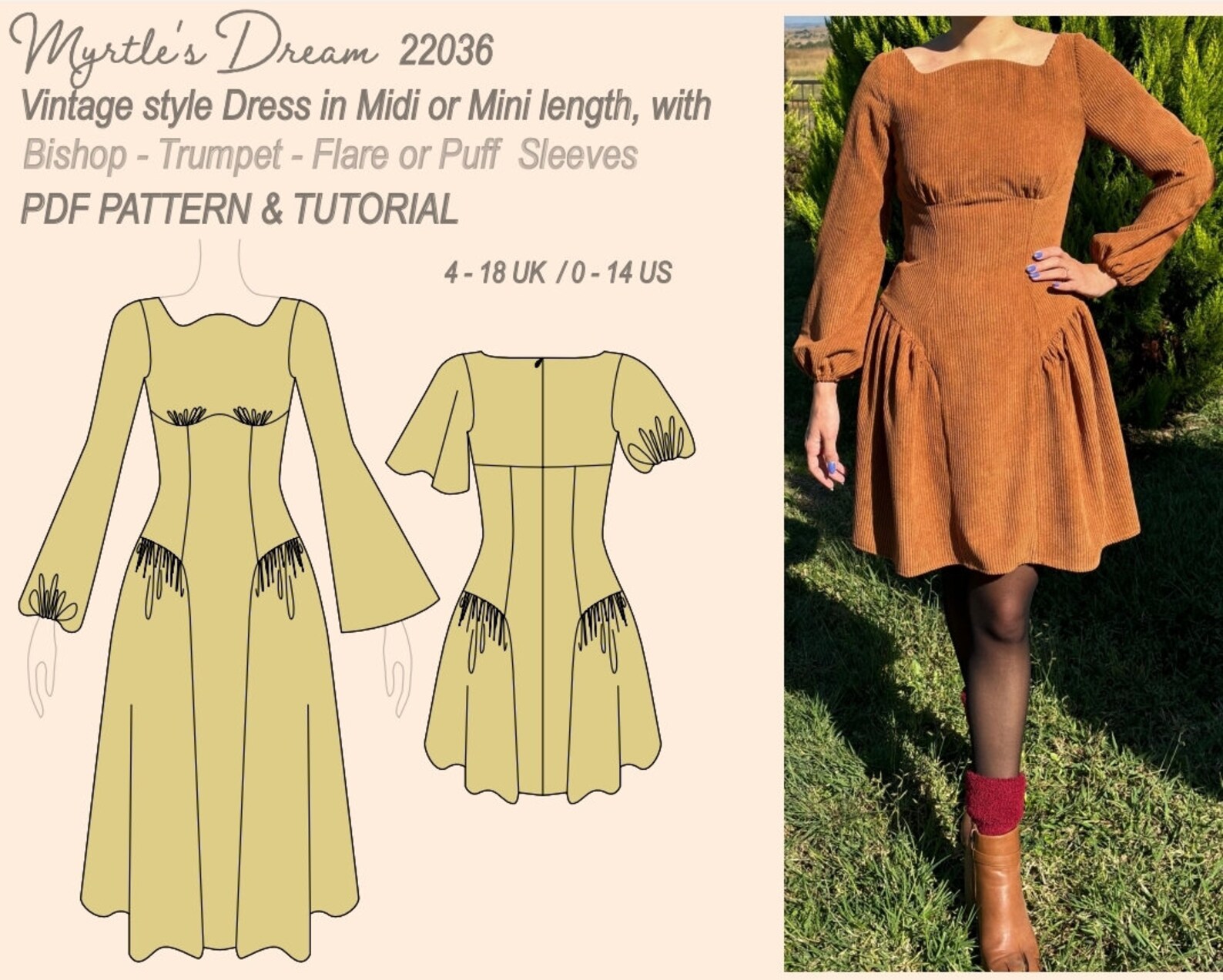 Pattern Vintage 50s Style Dress for All Seasons Intermediate to