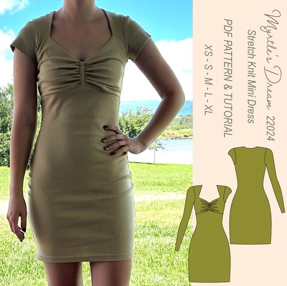Stretch Knit Mini Dress Sewing Pattern: With Queen Anne Neckline (PDF) - Etsy Stretch Knit Mini Dress Sewing Pattern: With Queen Anne Neckline (PDF) - Etsy