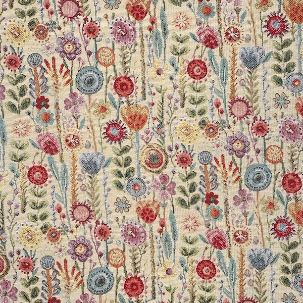 KEW GARDENS FLORAL: Curtains Upholstery Cotton Mix Tapestry Fabric