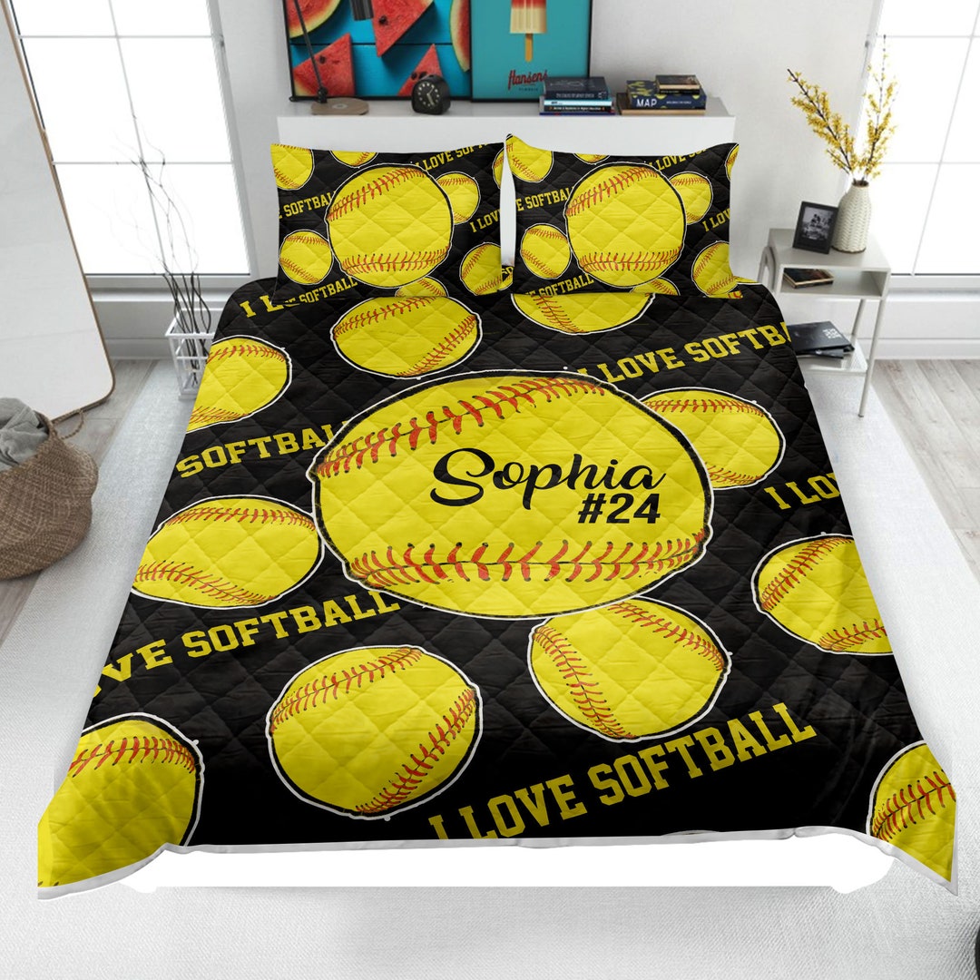 Personalized Softball Quilt Set Softball Quilt Blanket & Etsy