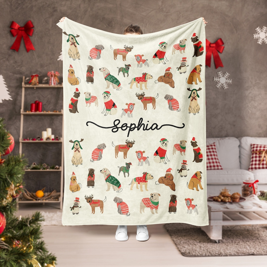 Personalized Christmas Dog Blanket Cute Dogs Blanket Custom Etsy UK