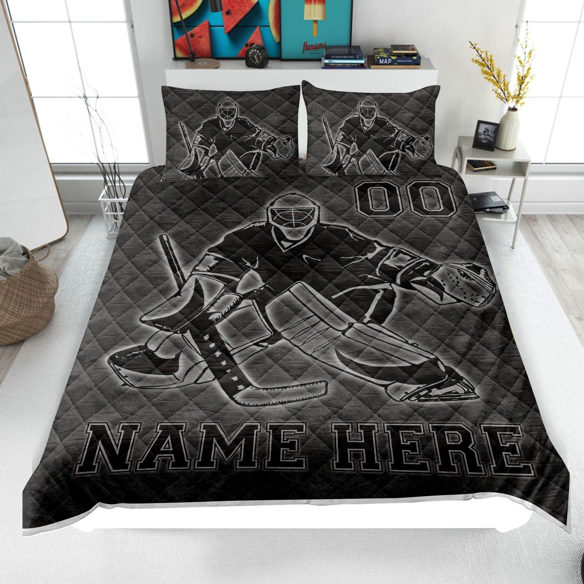 Ice Hockey Bedding Bed Skirts for Kids Boys Girls Room Sports Event Pattern  Bed Skirt Hockey Player Dust Ruffle Pleated Bedskirt Fitted Sheet Decor  Winter Sports Hockey Bedroom Collection Full Size 