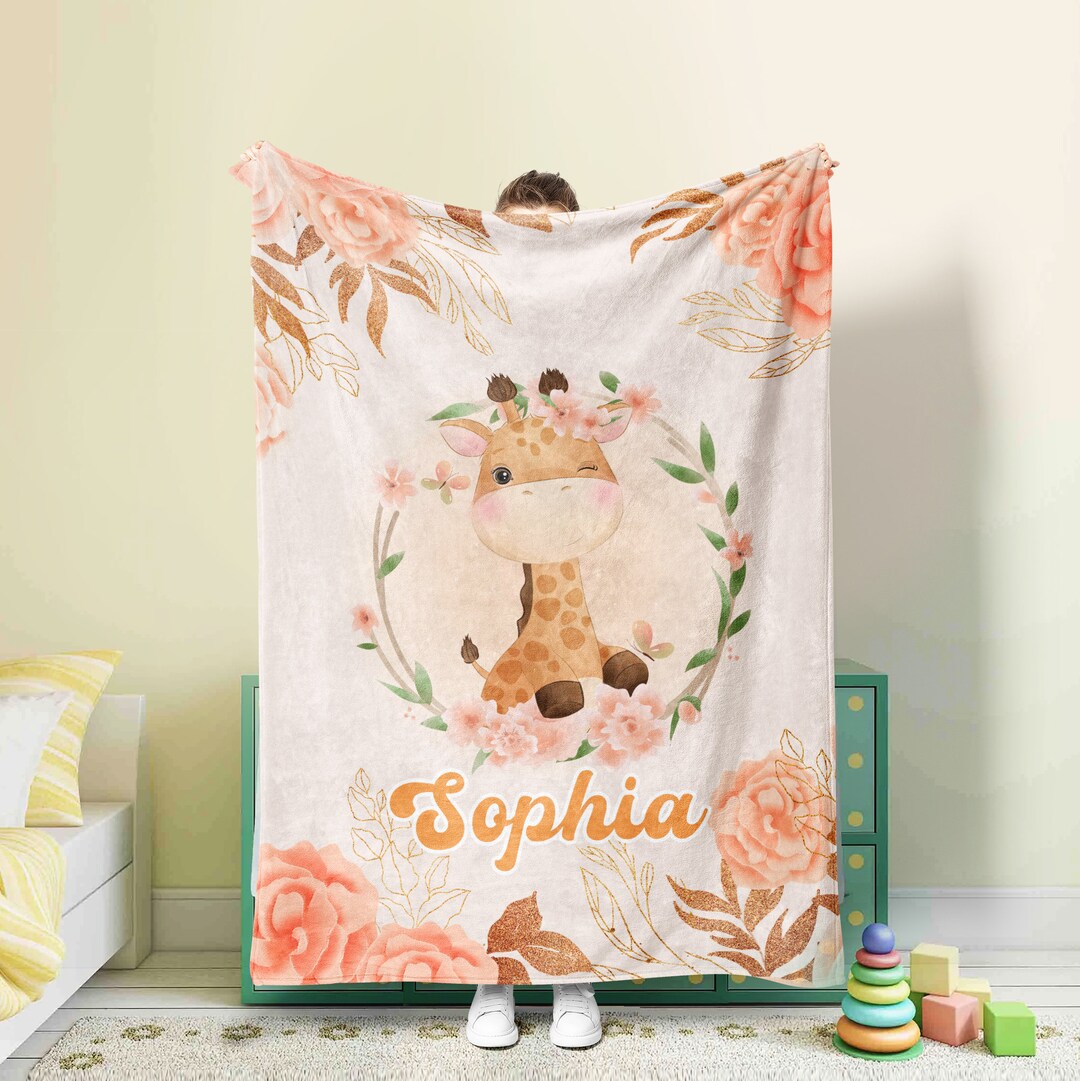 Personalized Giraffe Baby Blanket Giraffe & Flower Fleece Etsy