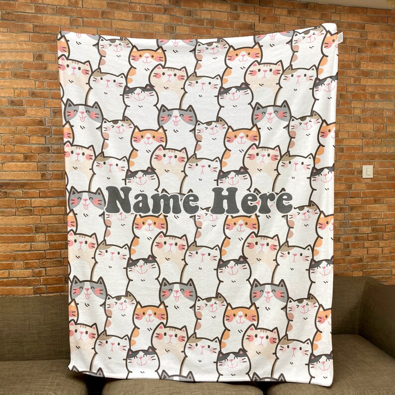 Personalized Cat Blanket Cute Cats Blanket Custom Name Soft Etsy