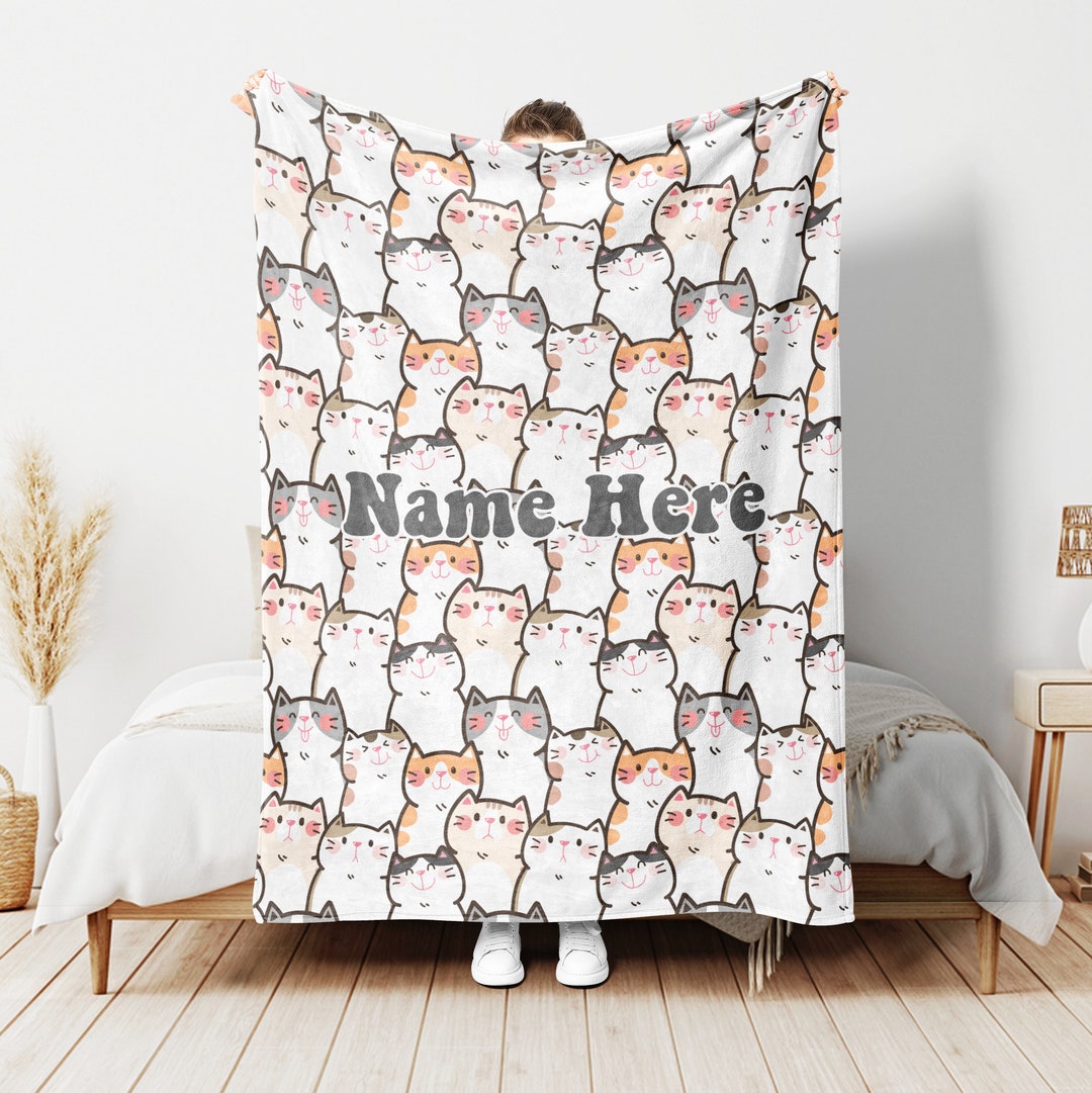 Personalized Cat Blanket Cute Cats Blanket Custom Name Soft Etsy