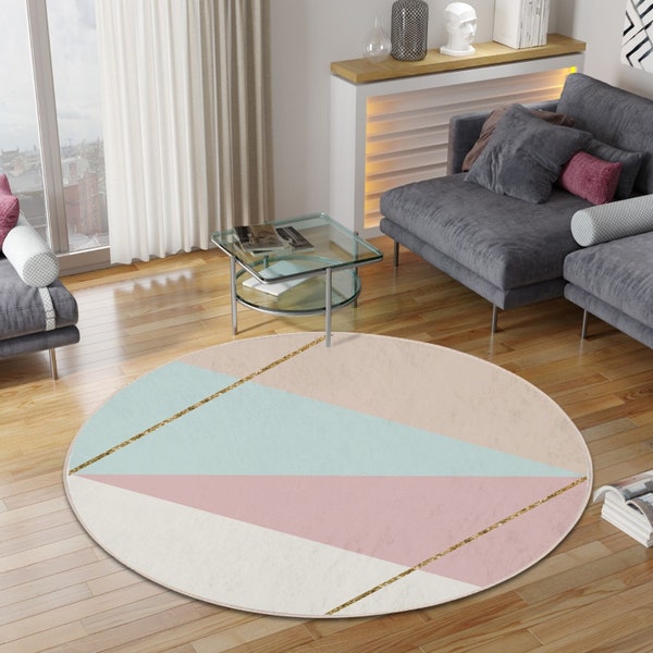 Pastellfarben Teppich für Zimmer, runder Teppich für Esszimmer, runder Teppich für Esszimmer, minimalistischer Teppich, rutschfester Teppich, rosa Pastellteppich Zuhause
