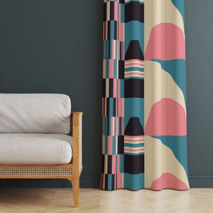 Colorful Retro Curtain, Geometric Shapes Window Curtains, Boho Printed Bedroom Room Curtain, Boho Home Decorative Drape, Modern Curtains