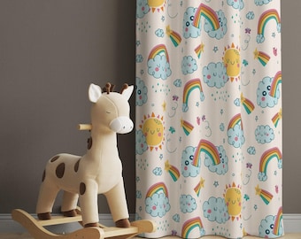 Rainbow Nursery Curtain: Kids Room Decor, Sun & Cloud Print