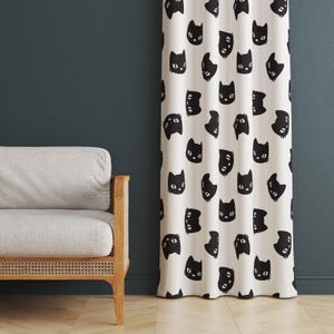 Halloween Cat Curtains, Jack-o&#39;-Lantern Pattern Black Halloween Curtain, White Halloween Decor Home Curtain, Halloween Cat Patterned Curtain