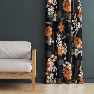 Vintage Style Floral Curtain, Colorful Floral Patterned Home Curtains Black Ground, White Floral Curtains, Elegant Floral Living Room Drapes