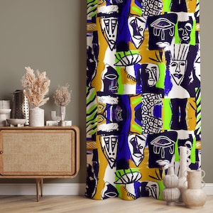 Picasso Decor Curtains, Picasso Style Abstract Face Pattern Home Curtain, Abstract Style Curtain, Abstract Patterned Home Drapes