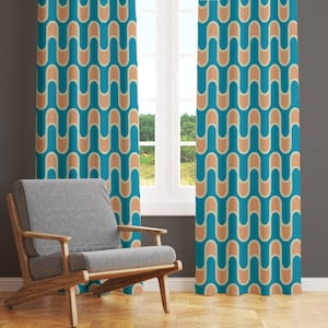 70s Style Curtains, Retro Curtains, Retro Style Vintage Curtain, 60s Style Drapes, Geometric Vintage Drape, Scandinavian Drapes
