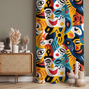 Picasso Pattern Drapes, Picasso Style Abstract Face Patterned Home Curtains, Abstract Style Curtains, Abstract Patterned Home Curtain