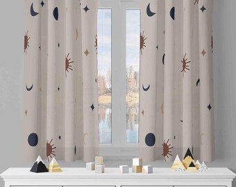 Star Nursery Curtains: Planet Patterned Kids Drapes