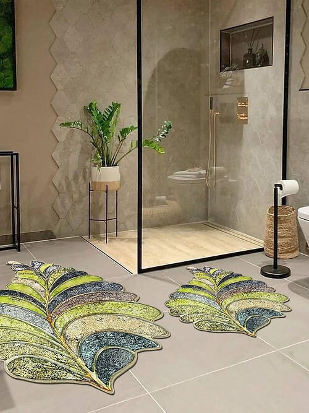 Vintage Bath Rugs, Green Non Slip Shower Mats, Two Piece Bath Rug Sets ...