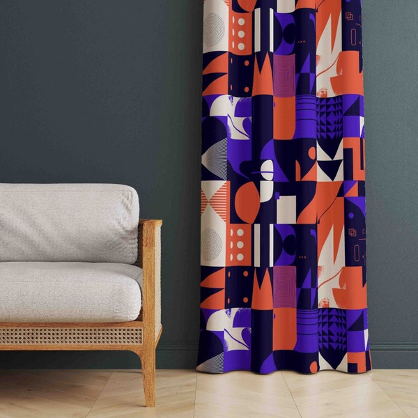Colorful Nordic Style Curtains, Abstract Shapes Curtain, Boho Curtains, Arcadia Home Curtain, Abstract Style Curtain, Abstract Home Curtains