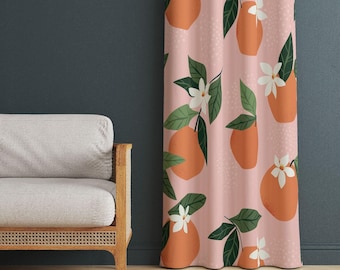 Orange Floral Curtains - Vintage Style for Living Room