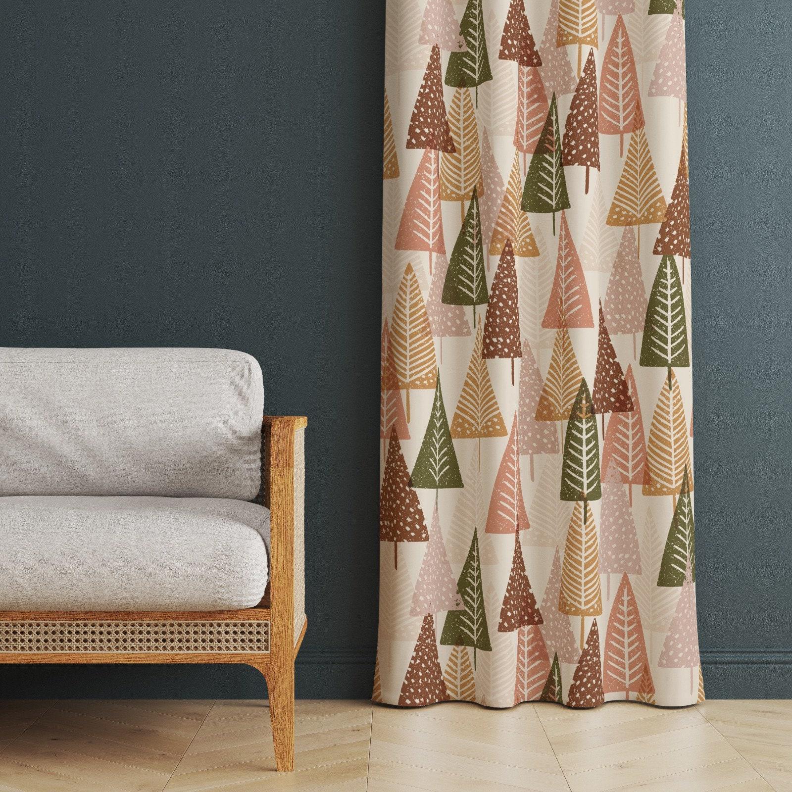 Autumn Boho Curtain, Winter Themed Home Drapes with Abstract Pine Tree Pattern, Embrace Autumn with Nature, Transform Your Space Fall Decor