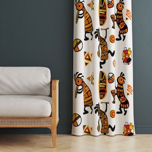 Tribal Style Curtains, Indian Patterned Home Curtain, Ethnic Pattern Home Drapes, African Curtain, Country Farmhouse Drape Panel