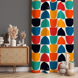 Vibrant Colorful Abstract Art Curtains, Abstract Patterned Colourful Curtains For Living Room, Custom Drapes With Eyelet Options