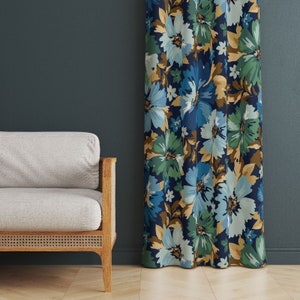 Blue Flower Curtain, Soft and Serene Window Decor for Your Home, Pastel Flower Designed Living Room Curtain, Dining Room Curtains