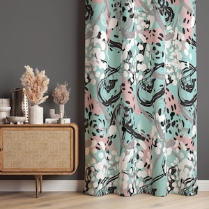Modern Style Curtain, Abstract Decor Home Curtains, Vibrant Colorful Modern Home Curtains with Watercolor Style, Modern Drapes