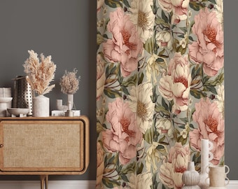 Pink Rose Curtains: Vintage Floral Pattern for Living Room
