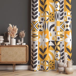 Nordic Curtains, Yellow Scandinavian Patterned Curtains, Aztec Curtain, Geometric Patterned Drapes, Scandinavian Hygge-Inspired Curtain