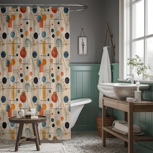 Kunst Duschvorhänge, Abstrakter Duschvorhang, Mid Century Badvorhänge, Abstrakt Gemusterte Bunte Badezimmer Vorhänge Für Zuhause