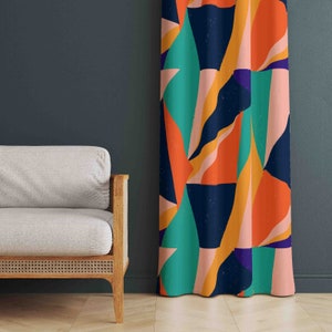 Geometric Shaped Abstract Colour Curtains, Colorful Curtains, Abstract Decor Curtains, Leaf Patterned Home Drapes, Vibrant Curtain Panels,