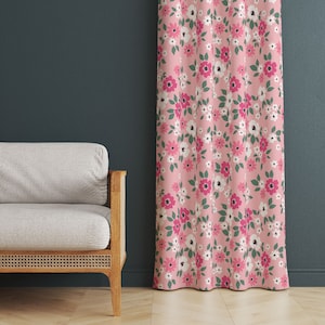 Pink Flowery Curtains, Flower Decor Vintage Curtains, Elegant Floral Living Room Curtain, Colorful Drapes, Avant-Garde Design Curtain