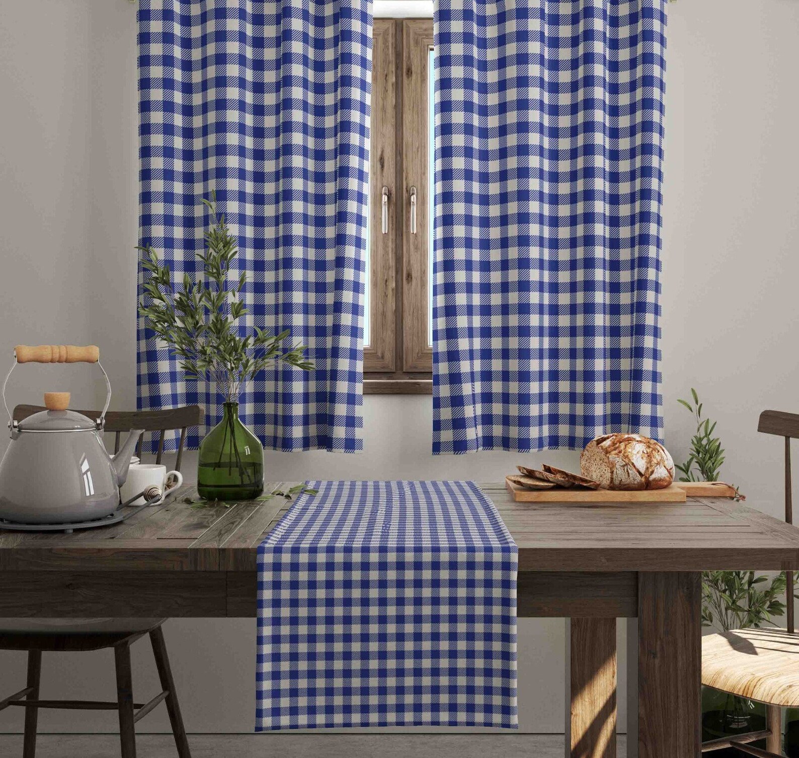 Green Scotch Plaid Kitchen Curtains Modern Geometric Window Etsy