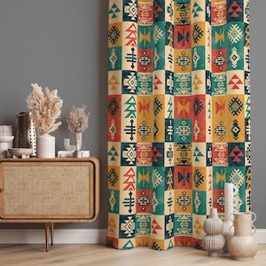 Southwestern Curtains, Ethnic Style Living Room Curtains, Geometric Home Decorative Curtain, Ethnic Drapes, Ethnic Geometric Window Drape