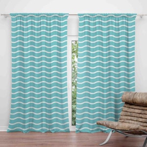 Sea Waves Patterned Curtains, Coastal Curtains, Ocean Waves Nautical Window Drapery, Curtain Panel Coastal Marine Style