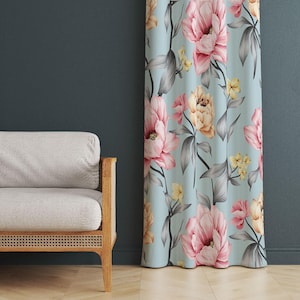 Vintage Style Curtains, Victorian Decor, Flower Patterned Living Room Curtain, Floral Patterned Vintage Style Colorful Drapes, Home Curtains