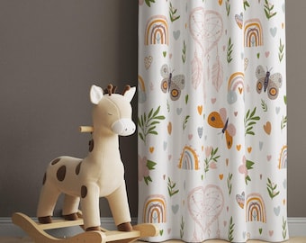 Rainbow Sun Nursery Curtains: 3D Print Cotton-Polyester Blend