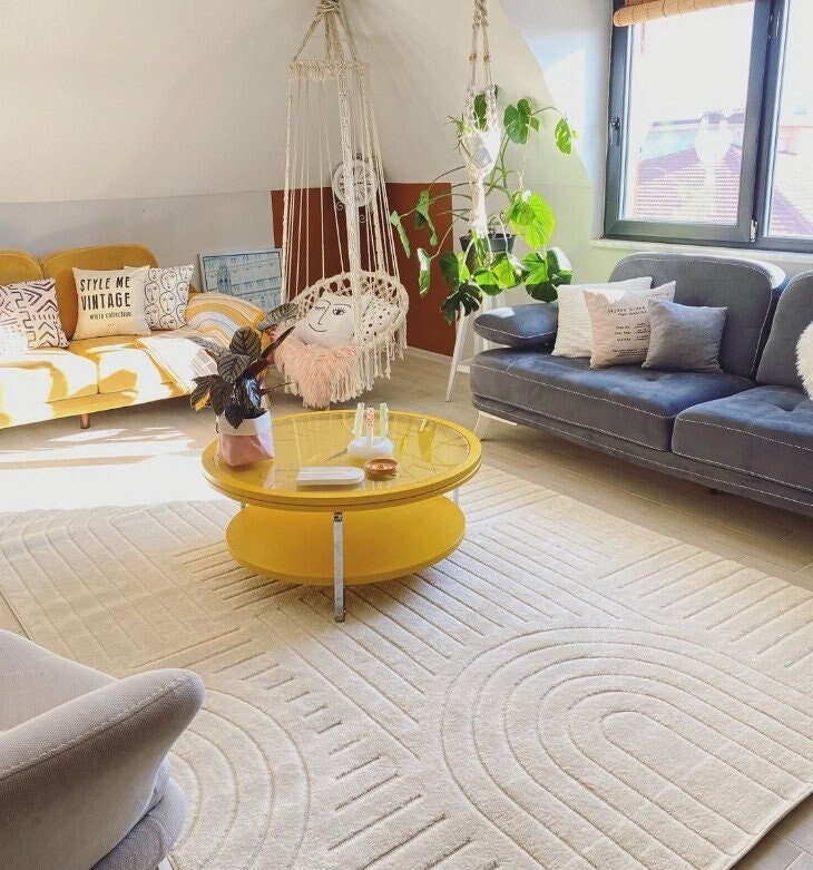 Soft Rug for Living Room, Cream Boho Rug, Nordic Area Rug, Shaggy