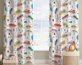 Car Pattern Curtains: Kids Nursery Drapes (Multiple Sizes)