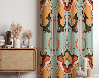 Moroccan Art Style Curtain: Ethnic Print Living Room Drape