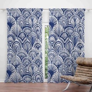 Blaue Muschel Vorhänge, blauer Vorhang für nautischen Dekor, Beachside Artistic Seashell Motive Fenster Drapierung, Vorhang Panel Küstenstil