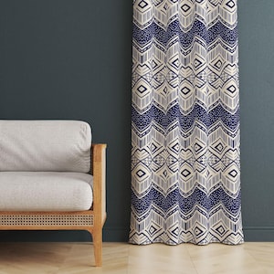 Tende etniche blu, tende blu, tende decorative geometriche per la casa, tende etniche decorative, tende blu per il soggiorno