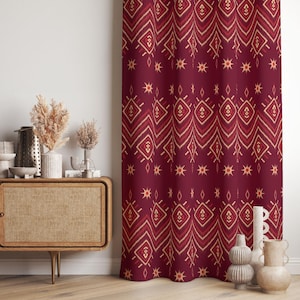 Abstract Patterned Curtains For Ethnic Decor, Red Bohemian Printed Abstract Designed Curtain, Decorative Curtains For Living Room,
