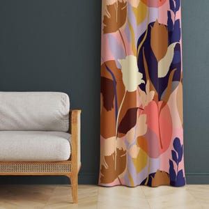 Maximalist Patterned Boho Style Curtains, Abstract Patterned Boho Curtains For Maximalist Home Decor, Artistic Window Decor Floral Elegance