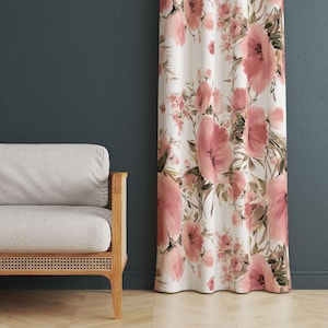 Pink Flower Curtains, Vintage Curtains, Flower Patterned Living Room Curtain, Flower Drapery For Vintage Decor, Vintage Colorful Drapes