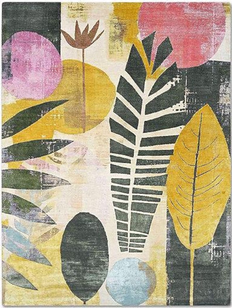 Tropical Boho Rug, Abstract Rugs for Living Room, Colorful Bathroom