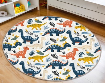 Dinosaur Patterned Round Rug For Nursery, Dinosaur Rugs, Dinosaur Nursery Decor, Dinosaur Decorations Boy Nursery, Nursery Decor Kids Rugs