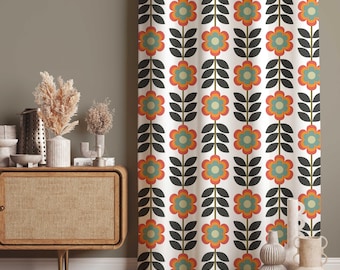Retro Floral Curtains: Cotton Blend Living Room Drapes
